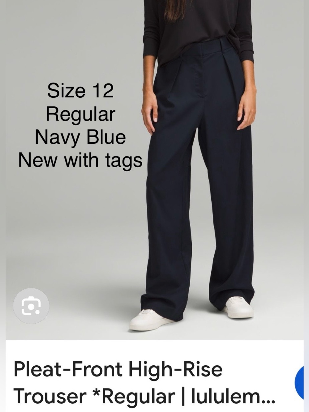 Size 12 Lululemon Pleat-Front High-Rise Trousers - Navy Blue wide leg